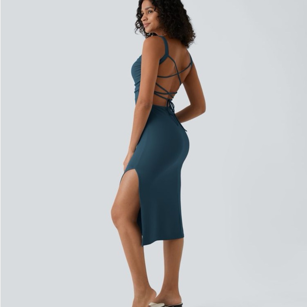 HALARA Backless Teal Dress NWT